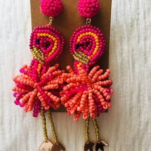 Flamingo beaded drop earrings